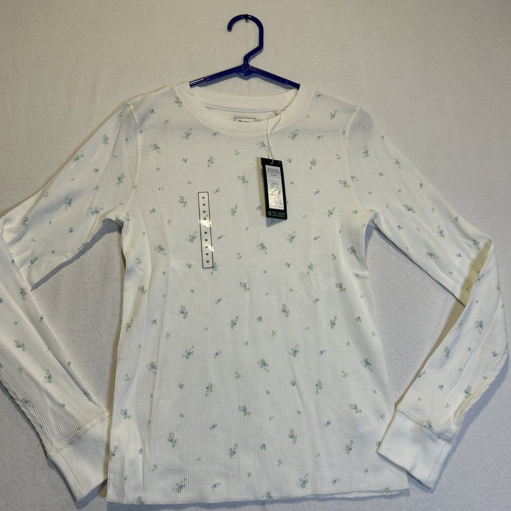Alpine Design Womens Peak Long Sleeve Waffle Shirt White Ditsy Floral Medium NWT
